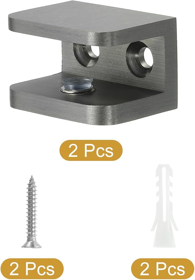 uxcell Glass Shelf Clamp, 2Pcs Brass Glass Clamp for 10-12mm Thick Glass, Adjustable Glass Shelf Bracket Support Holder, Black