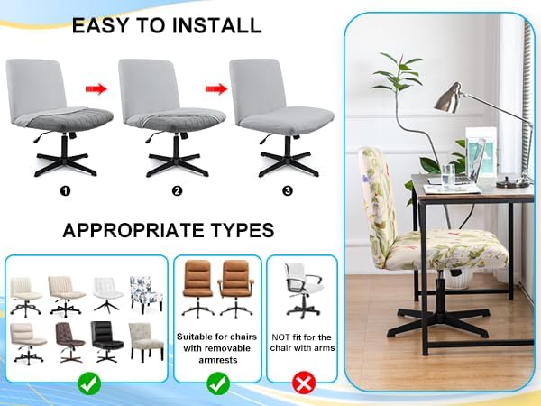 Iauddy Armless Criss Cross Office Desk Chair Cover Slipcover,Accent Mid Back Wide Swivel Task Vanity Slipper Chair Protector Stretch Removable Without Arms for Accent Chair
