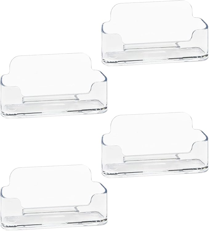HSYMQ 4 Pack Business Card Holder for Desk, Clear Acrylic Plastic Business Cards Display Holders Stand, Fits 30-50 Business Cards