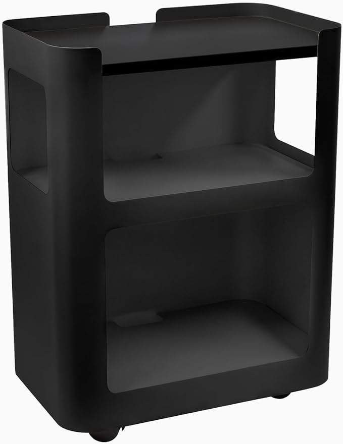 Desky Open Mobile Pedestal - Black Frame/Black Top. Compact Office Drawer Cabinet on Wheels