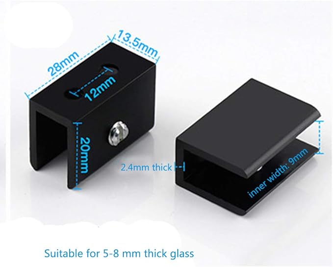 Kyien Pack of 8 Aluminum Alloy Square Glass Shelf Clamp Clip Holder Support Bracket (B: Suitable for 5-8 mm Thick Glass)