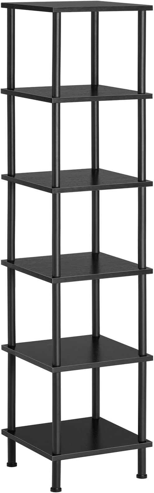 HOOBRO 6-Tier Corner Shelf, Corner Square Rack Display Shelf, Tall Storage Rack Plant Stand, Bookcase for Small Spaces, Living Room, Home Office, Kitchen, Black BK55CJ01
