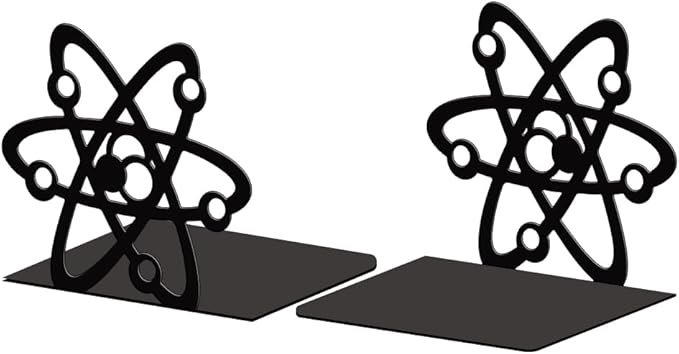 Peacoblue Metal Bookends for Shelves, Modern Decorative Heavy Duty Study Book Support Stoppers for Office, Desk, Shelf, Room 5.3"x4.3"x4.6" Cast Iron Simple Tall Bookends, 1 Pair (Atom)