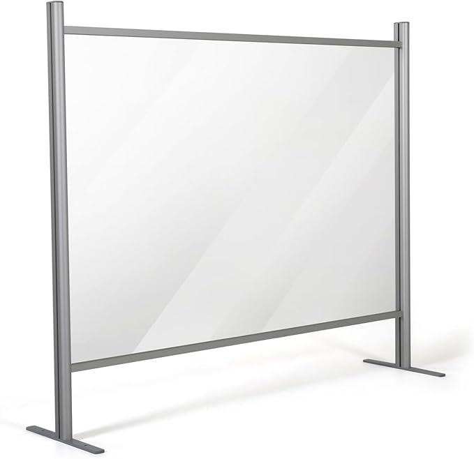 M&T Displays 39.37x39.37 Inch Clear Countertop Cough Barrier Sneeze Guard Desk Divider with Aluminum Bars, Protective Separation Screen Window for Cashiers Workers Employers Customers
