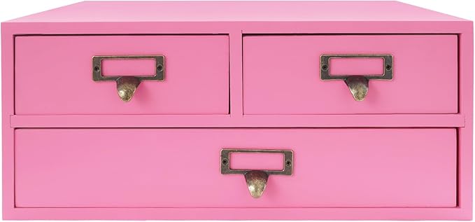 12 Drawers Apothecary Cabinet, 4-Pack Wood Tabletop Medicine Cabinet, Vintage Desktop Drawer Library Card Catalog Cabinet Wooden Chest Drawer Organizer for Tea Herbs Jewelry Stationery (Pink)