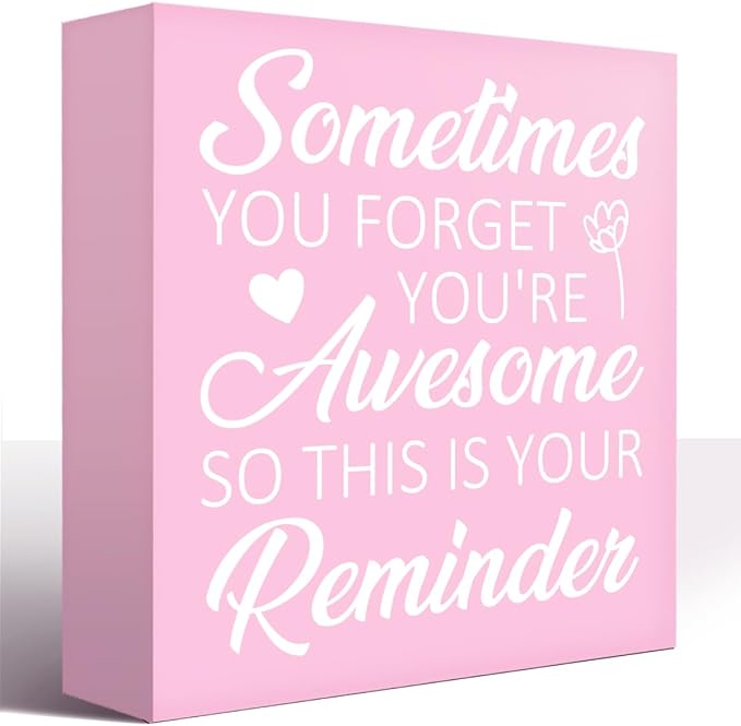 LVQHI Positive Affirmation Wooden Block Sign, You're Awesome Reminder Sign For Women, Pink Inspirational Desk Art, Motivational Wooden Plaque 5"L x 5"W x 1.2"H