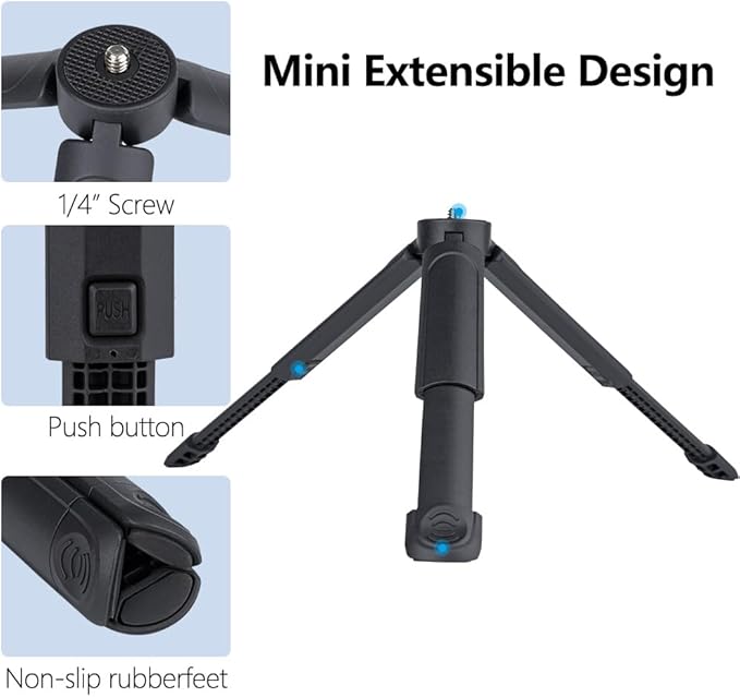 Mini Tripod for DJI Pocket3/4 2-in-1 Desktop Stand & Grip Handle - Ultra Portable Geared Heads Tripod for DSLR Webcam Phone 1/4” Mount 2oz Lightweight