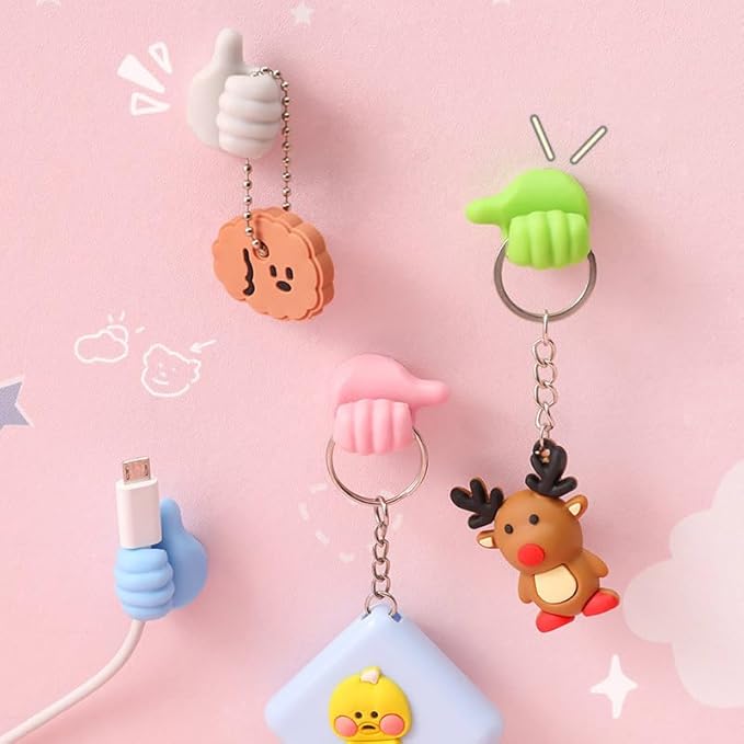 32 Pcs Self Adhesive Thumb Hooks, Waterproof Cable Holder Wire Cord Clip Management, Cute Thumb Cord Holder for Desk, Wall, Key (Multicolor)