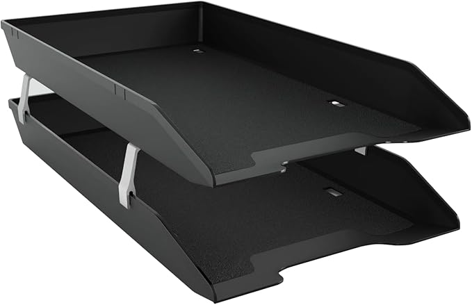 Acrimet 2-Tier Legal Size Paper Tray Organizer, Made in USA, Plastic Desk File Organizer, Front-Load Document Tray for Office, Home & School, Black