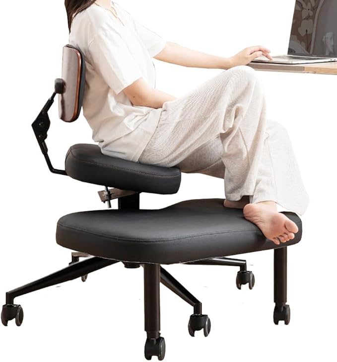 Cross Legged Chair with Wheels,Kneeling Desk Chair Ergonomic for Home and Office, Seat Angle Adjustable, Black