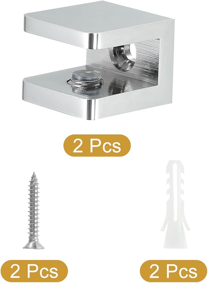 uxcell Glass Shelf Clamp, 2Pcs Brass Glass Clamp for 8-10mm Thick Glass, Adjustable Glass Shelf Bracket Support Holder, Silver