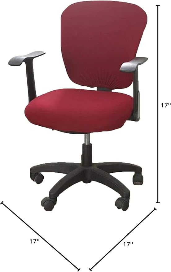 Office Computer Chair Cover Stretch Universal Jacquard Seat Slipcover 2 Piece for Desk Rotating Armless Chair, Removable Washable Anti-dust Chair (Wine)