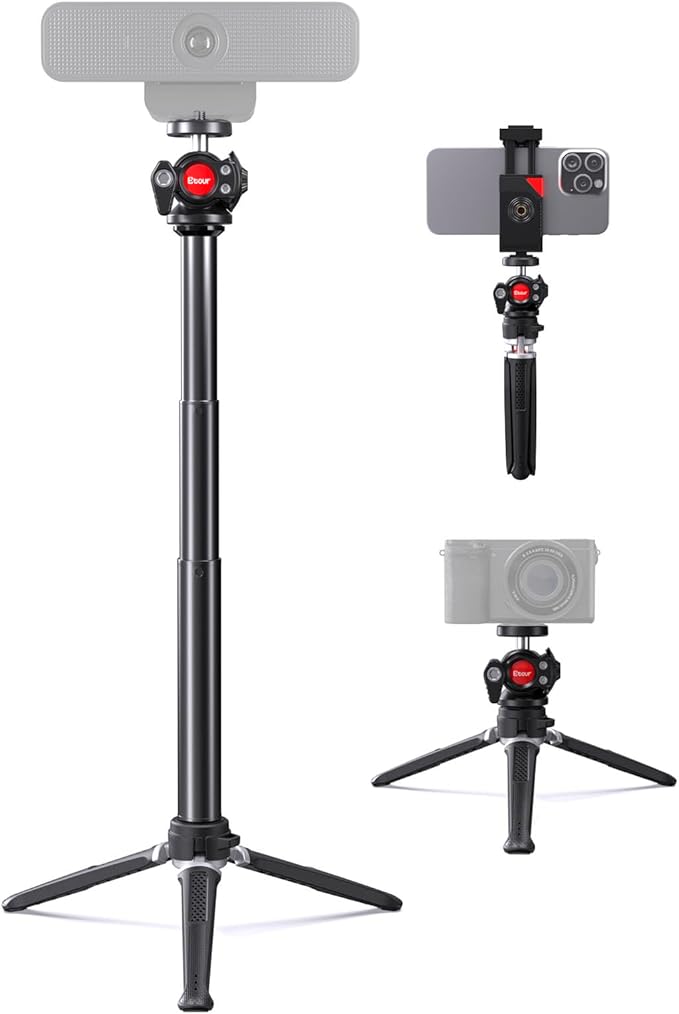 Webcam Tripod Stand, Height Extendable Tripod with 360° Swivel Balhead for Webcam/Camera/Phone, for NexiGo N60 Logitech Webcam C920 C922 C922x C925e C930 C930e C615 Brio 4K with 1/4" Thread