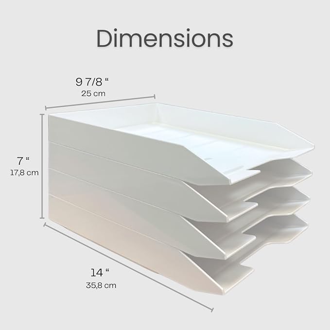 Acrimet 4 Tier Paper Organizer Letter Tray - Plastic Stackable Desk File Organizer, Front Load Paper Sorter Organizer for Letter/A4 Office File Folder Holder - White