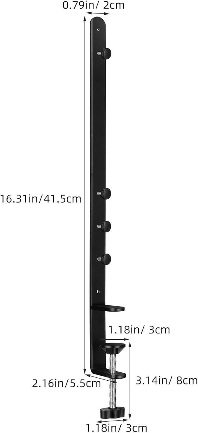 BESPORTBLE Desk Clamp Pegboard Mount, Adjustable Metal Desktop Bracket 2-Pack, No-Drill Table Stand for Home Office Workspace Organization, Black, 16.33 x 2.16 x 0.78 Inches, Iron
