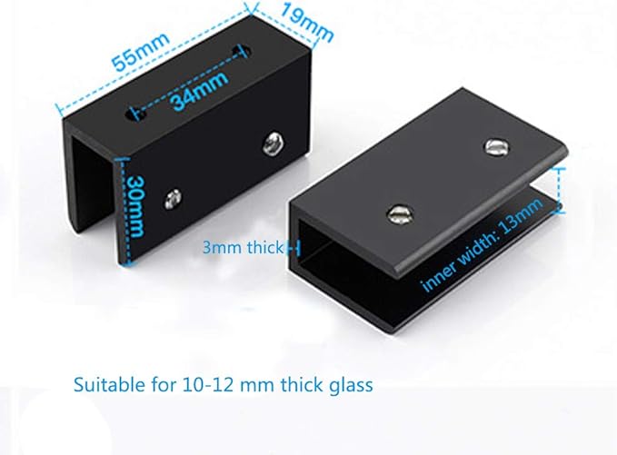 Kyien Pack of 8 Aluminum Alloy Square Glass Shelf Clamp Clip Holder Support Bracket (A: Suitable for 10-12 mm Thick Glass)