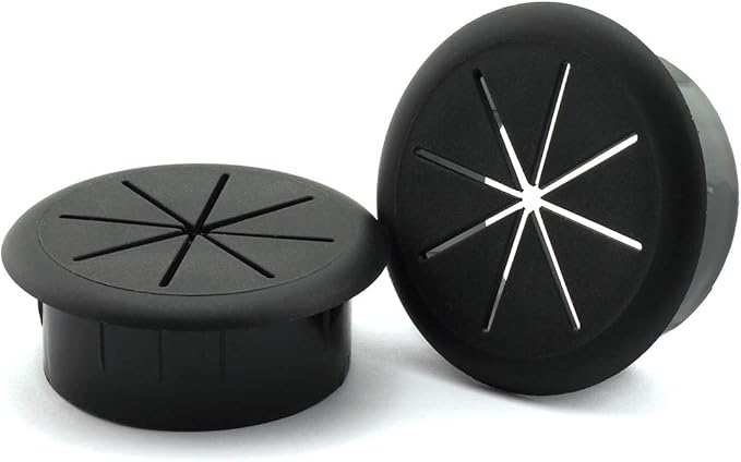 HJ Garden 2pcs 2-3/8 inch Flexible Desk Cord Grommets Wire Organizer Hole Cover for Managing and Hiding Office PC Desktop Cable(Black)