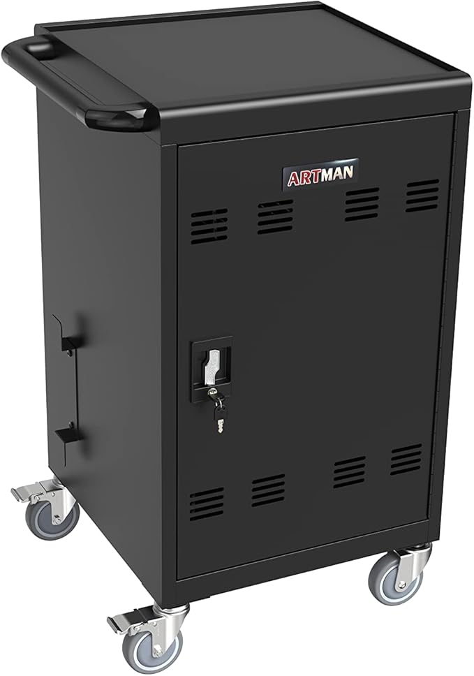 32-Bay Mobile Laptop Cart & Chromebook Charging Station - Heavy-Duty Locking Cabinet for 17" Screens, Laptop Storage Rack for Multiple Laptops/Tablet, Ideal for Schools, Offices, Hospitals (Black)