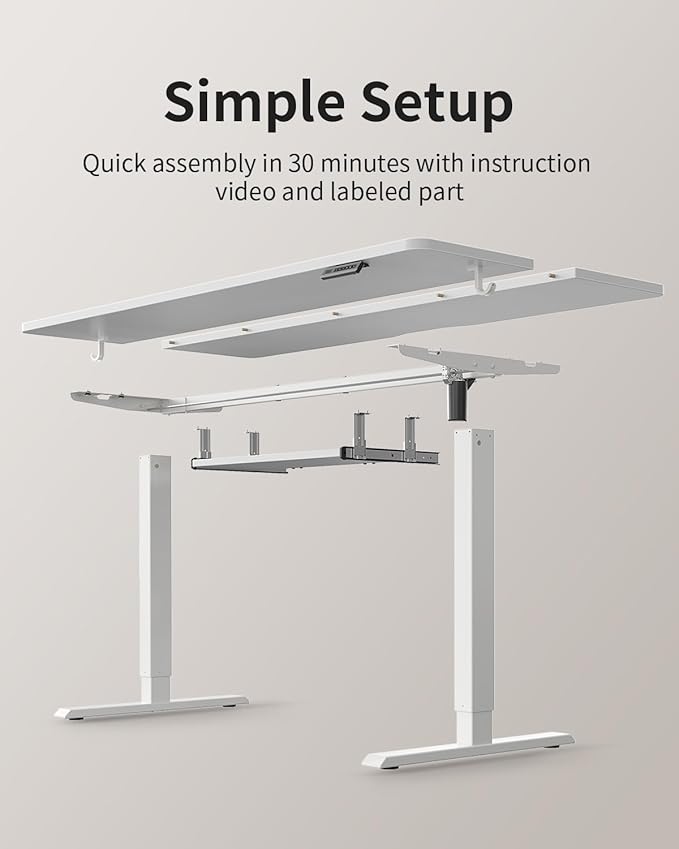 FEZIBO Standing Desk with Keyboard Tray, 55 x 24 Inch Adjustable Height Sit Stand Desk with Memory Presets for Home Office, Ergonomic Computer Workstation, White
