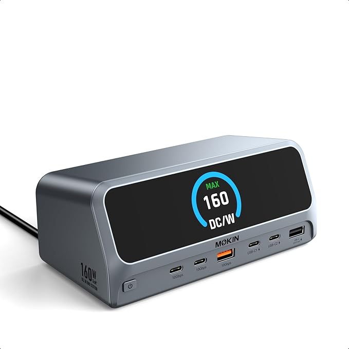 MOKiN Docking Station,13 in 1 USB C Laptop Charging Station with 2.26" LCD Smart Display,Dual HDMI Display,10Gbps USB A/C Ports,Gigabit Ethernet,160W Max Output for MacBook Dell,HP,Lenovo and More