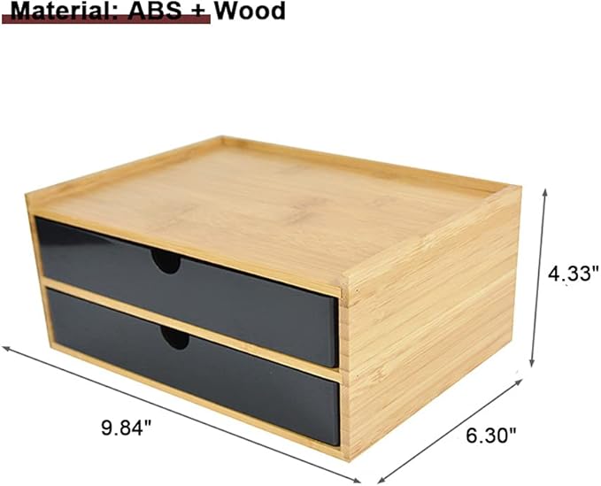 WAYUTO 2-Tier Bamboo Desktop Organizer Simple Wooden Tabletop Storage Organization Box Multi-Scene Drawer Units for Home Bathroom Office Black 2-Drawer