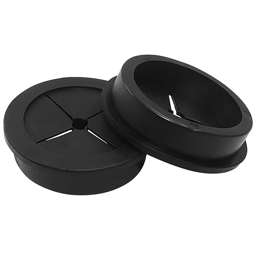 Hordion 2PCS Rubber Grommet 1-3/4 Inch (45mm), Desk Grommet Black Wire Hole Cover for Office Computer Desk Wire Cable Cord Organizer