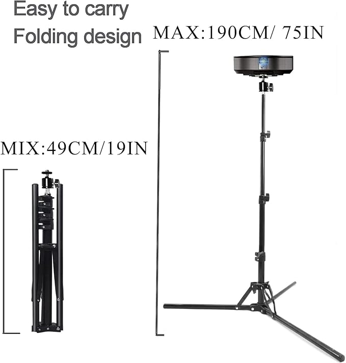 Coret Projector Tripod Stand Mount, Portable Tripod Mount Floor Stand, Folding, Outdoor Stand for Projector, Adjustable Height 19in to 75in (not incluld Tray)