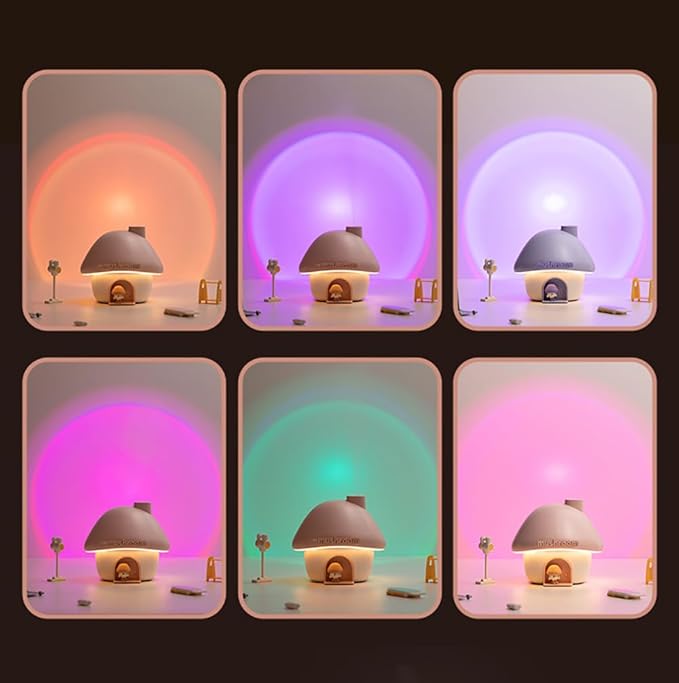 Mushroom House Humidifiers, Rechargeable Desktop Silent Air Humidifier with Night Light, USB Portable Cute Mist Humidifiers with Rainbow Gradient Lighting for Home, Office, Car, and Travel (Blue)