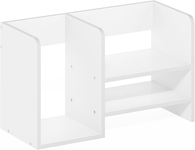 Furinno HERMITE Desk Organizers, Office Organization with Accessories and Vertical File Holder, Desktop Book Shelf, for Office Supplies, Desk Accessories, for Study Room, Dorm, White