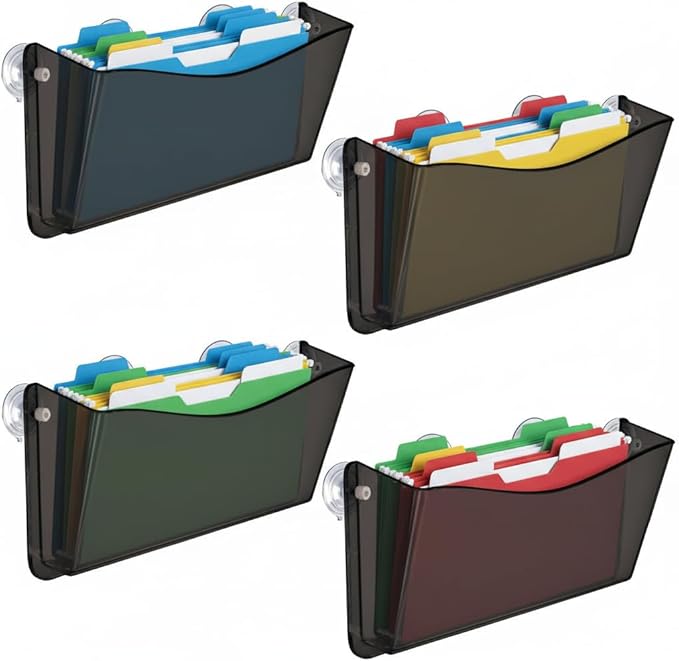 Azar Displays 250055-SMK Plastic Wall Mount File Holder with Suction Cups Smoke Colored, 4-Pack