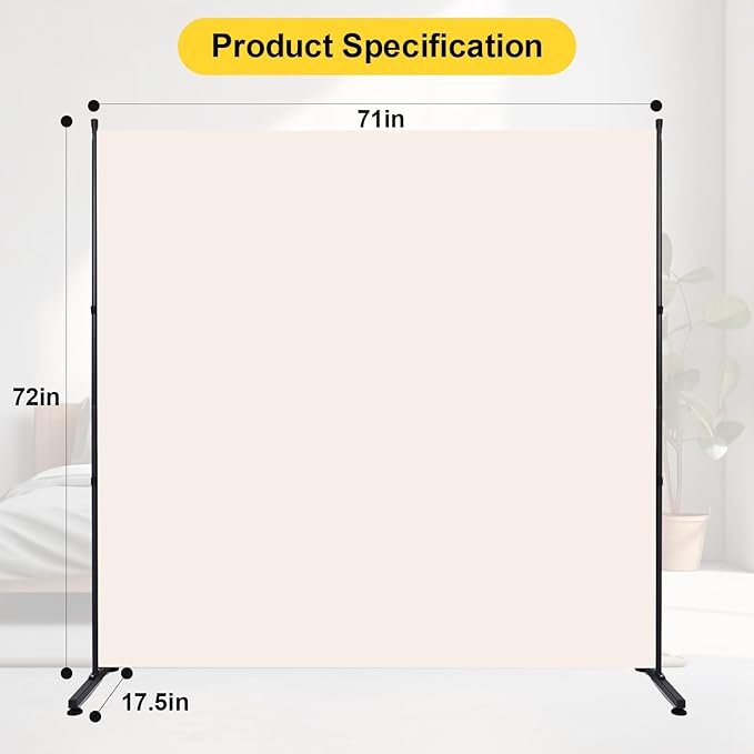 Room Divider 6FT Single Panel Privacy Screen, 71'' Wide Fabric Indoor Room Divider Wall Divider for Room Separation, Portable Room Partitions and Dividers Freestanding Temporary Wall Room Separators