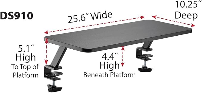Kantek Ergonomic Mounted Computer Monitor Riser Stand, Floating Desk Shelf, Clamp On Base, 25.6" X 10.2" X 5.1", Black