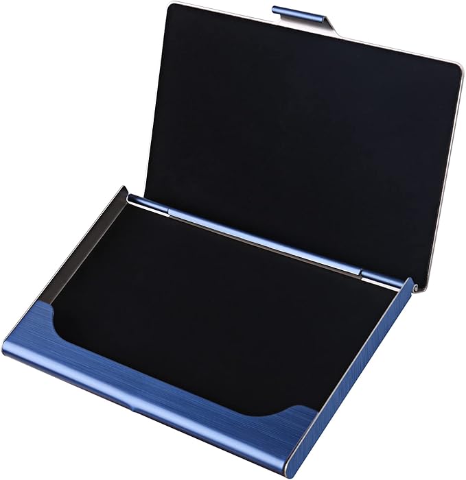 Business Card Holder, Slim Business Card Case for Men & Women, Pocket Metal Card Case, Professional Stainless Steel Business Card Holders, Purse Name Card Holder, Buckle Style Shut, Blue