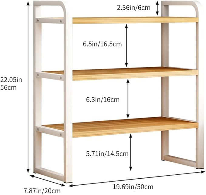 Office Desk Shelf Organizer, Wood Desktop Bookshelf Supplies Storage Rack, Shelf for Top of Desk and Dresser and Cubicle Decor Aesthetic Bookshelf (White White, three Tier(19.69 Lx7.87 Wx22.05 H)