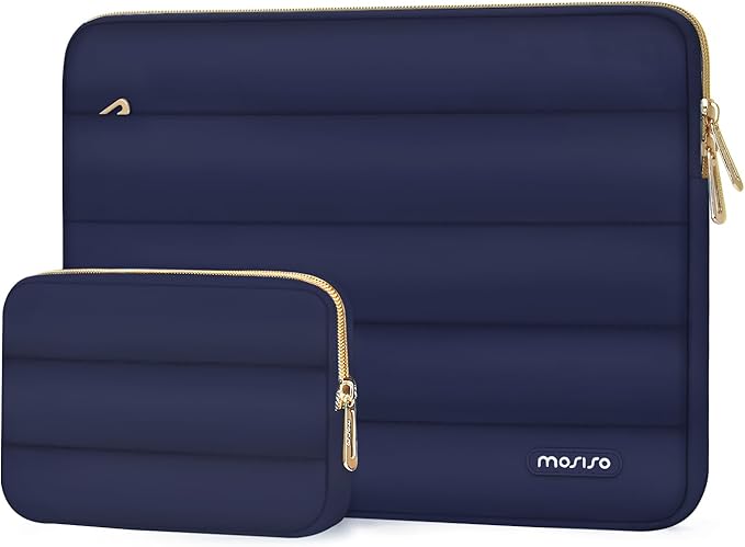 MOSISO Laptop Case 13.3 inch,13-13.3 inch Puffy Laptop Sleeve Compatible with MacBook Air 13.6 M5 M4 M3 M2 M1/Neo/Pro 13/14,HP Dell ASUS Lenovo,Polyester Horizontal Bag with Small Case, Navy Blue
