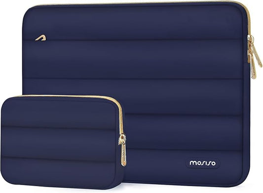 MOSISO Laptop Case 13.3 inch,13-13.3 inch Puffy Laptop Sleeve Compatible with MacBook Air 13.6 M5 M4 M3 M2 M1/Neo/Pro 13/14,HP Dell ASUS Lenovo,Polyester Horizontal Bag with Small Case, Navy Blue