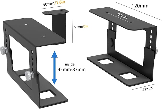 Under Desk Mini PC Mount Bracket – 5-Level Height Adjustable (1.8" to 3.3"), Width-Adjustable Metal CPU Holder for Mac mini M4/Small PCs ,Includes Screws & Positioning Template for Easy Installation