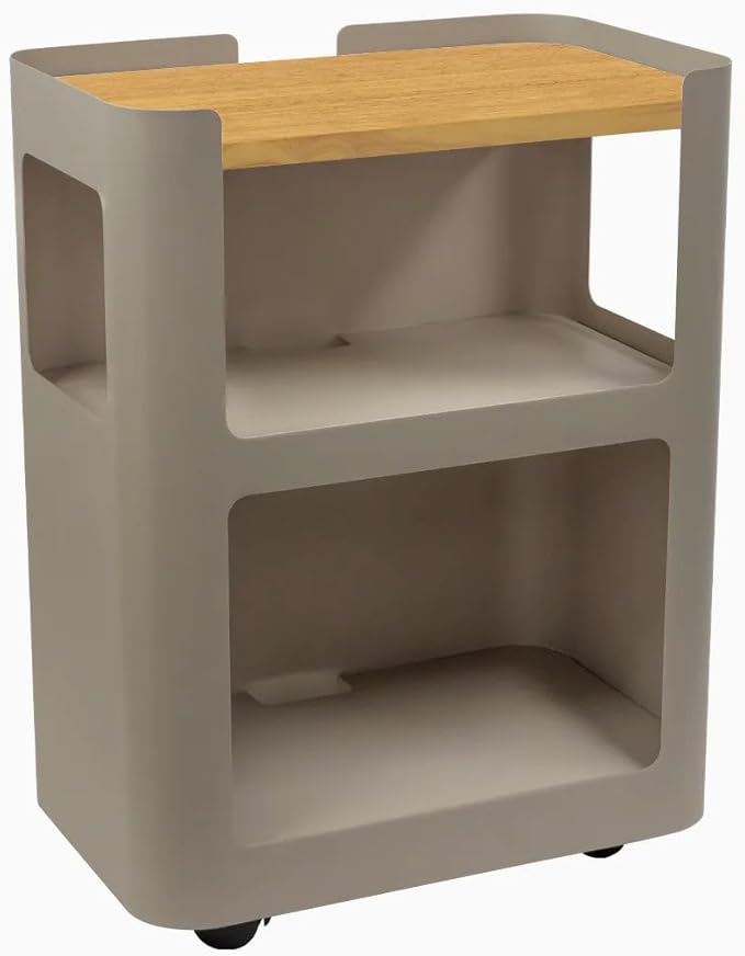 Desky Open Mobile Pedestal - Light Brown Frame/Light Oak Rubberwood Top. Compact Office Drawer Cabinet on Wheels