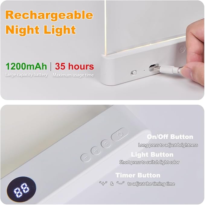Book Light, Rechargeable Clear LED Flat Reading Light with 3 Colors & Timer, Dimmable Panel Plate Lamp Book Full Page Light for Reading in Bed at Night, Funny Gifts for Readers Kids Women Men (Black)