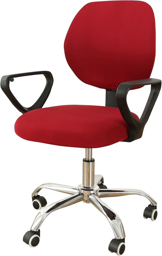 MIFXIN Computer Office Chair Cover 2 Piece Stretch Elastic Slipcovers Furniture Protector for Rotating Computer Chairs, Only Backrest Cover & Seat Cover, NO Chair (Red)