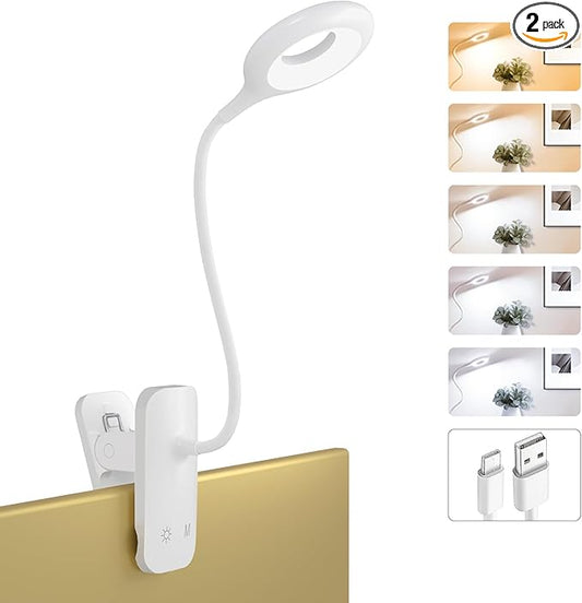 2 Pack Clip on LED Reading Light, 25 Models USB Rechargeable Bed Lights with Large Clamp for Headboard, Eye Protection Cordless Lamp for Bedframe Table Beside Desk Home Office