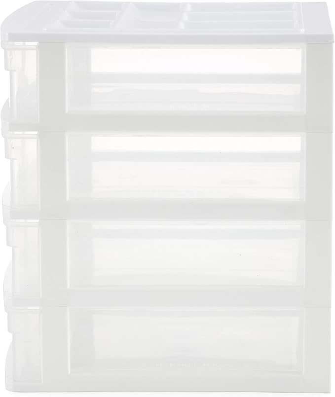Gracious Living Drawer Organizer, 4-Tier Plastic Storage Desktop Drawers, White Frame - Desk Containers for Bathroom, Bedroom, Office, and Classroom Organization