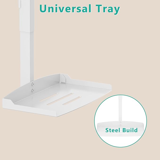 WALI Projector Ceiling Mount Tray, Height Adjustable Wall Mount Holder for Projectors, Hidden Cable Management, Fits Projectors up to 22lbs, 13.7" x 8.6" Platform, White (PM-005-W)