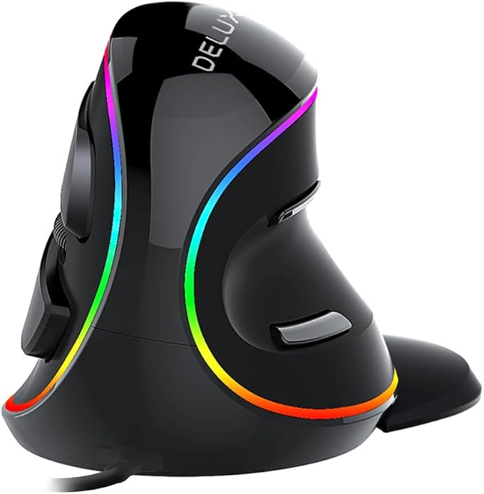 DELUX Ergonomic Vertical Mouse, Wired Ergo Mouse for Large Hands, 6 Programmable Buttons, Up to 12800 DPI, Removable Wrist Rest, Vibrant RGB Backlit, for Windows 7/8/10/XP/Vista (M618Plus RGB-Wired)