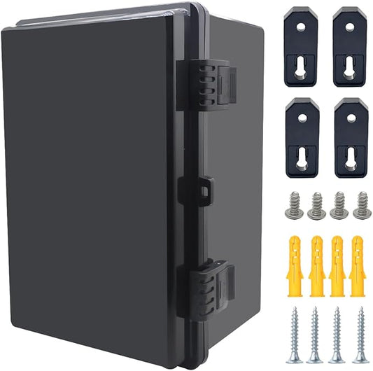 Junction Box, Hinged Black Cover IP67 Waterproof ABS Project Box with Mounting Plate Electrical Box Enclosure with Wall Bracket 11.8 x 7.9 x 6.7inch(300x200x170mm)