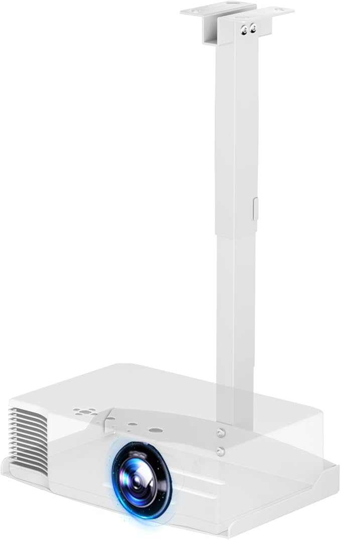 PUTORSEN Adjustable Projector Ceiling Mount,Universal Projector Shelf for Ceiling and Wall, Holds up to 22lbs，No Hole Installation, Hidden Cable Routing, White