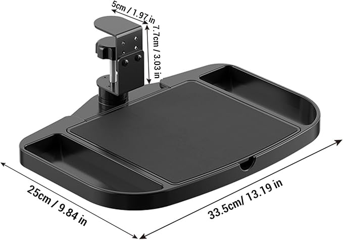 Clamp on Platform, Adjustable Under Desk Rotating Tray, Ergonomic Desk Extender with Multifunctional Storage Box for Office and Gaming Use