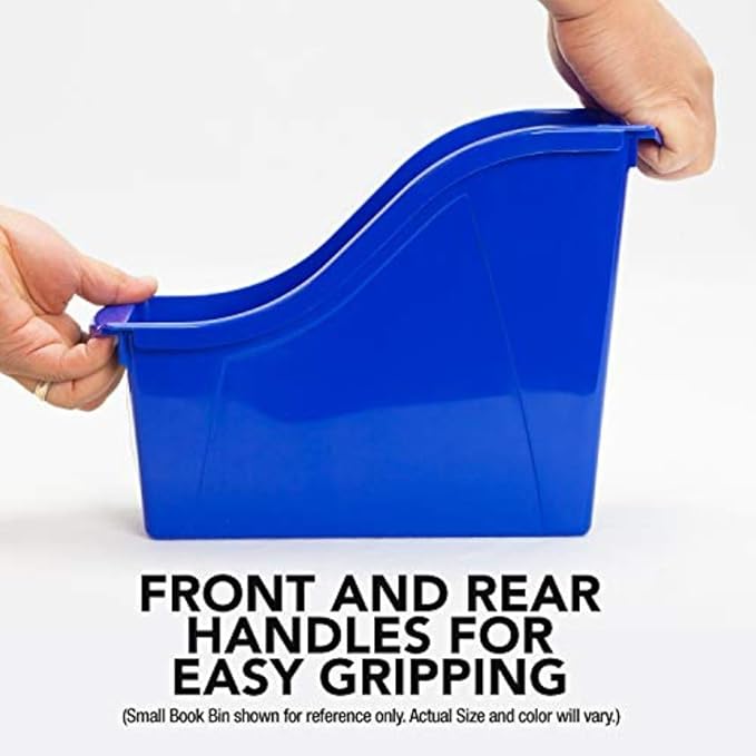 Storex Large Book Bin, Interlocking Plastic Organizer for Home, Office and Classroom, Blue, (71101U06C) (Pack of 6)