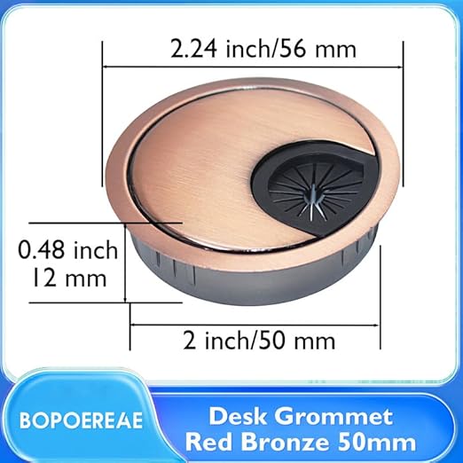 Desk Grommet 2" (50 mm), Desk Cord Hole Cover, Cable Grommet Metal Zinc Alloy Materilal, Desk Hole Grommet for Office and Home Table Cable, Detachable Cable Cord Organizer (Copper Red 2 Pcs)