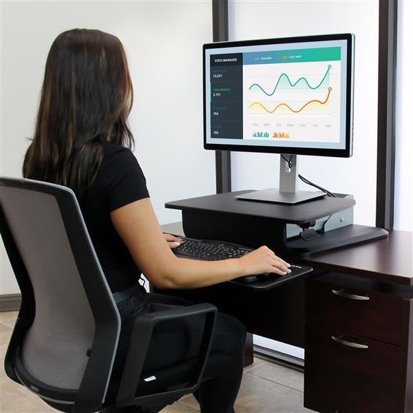 StarTech.com Height Adjustable Standing Desk Converter - Sit Stand Desk with One-Finger Adjustment - Ergonomic Desk (ARMSTS),Black & Silver